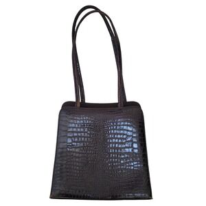 Enzo Angiolini Croc Embossed Shoulder Bag Designer Purse Brown‎ Leather Vintage